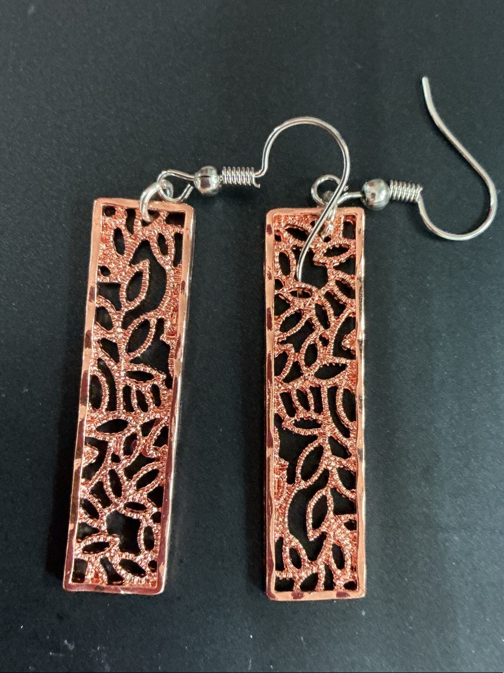 Rose Gold Filigree Rectangular Drop Earrings - Women Jewelry